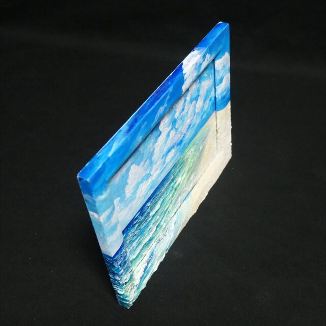 永遠の夏空と、きらめく波の記憶】海 油絵 原画 ミニ絵画 立体アート