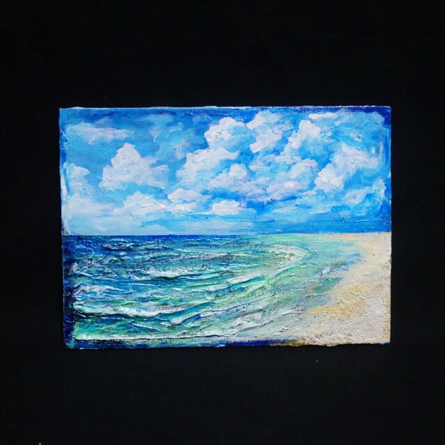 夏の海 油絵 原画【永遠の夏空と、きらめく波の記憶】立体アート ミニ絵画 癒やし 永遠の夏空と、きらめく波の記憶】海 油絵 原画 ミニ絵画 立体アート