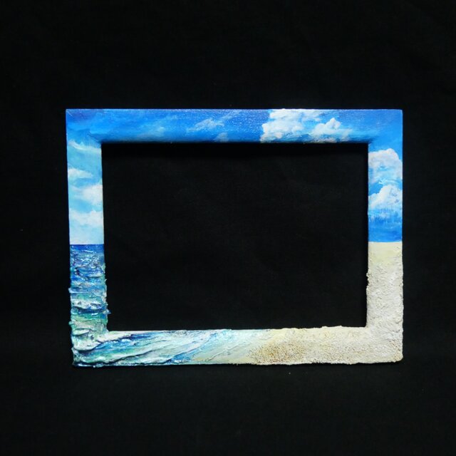 永遠の夏空と、きらめく波の記憶】海 油絵 原画 ミニ絵画 立体アート