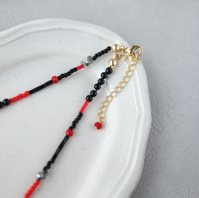 Black&Red 3wayブローチネックレス｜ビーズネックレス｜淡水パール