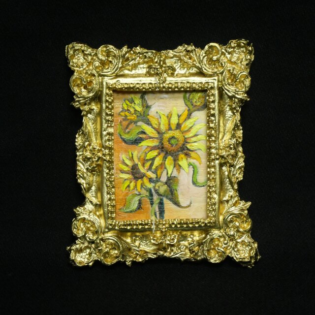 油彩原画】黄金のひまわり（The Golden Sunflowers）/ ミニ絵画・額装