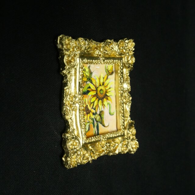 油彩原画】黄金のひまわり（The Golden Sunflowers）/ ミニ絵画・額装