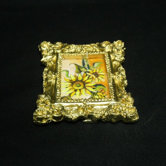 油彩原画】黄金のひまわり（The Golden Sunflowers）/ ミニ絵画・額装