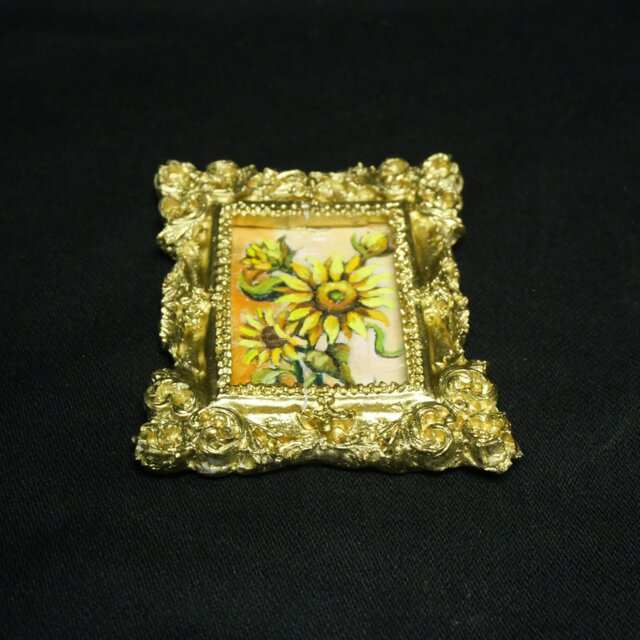 油彩原画】黄金のひまわり（The Golden Sunflowers）/ ミニ絵画・額装