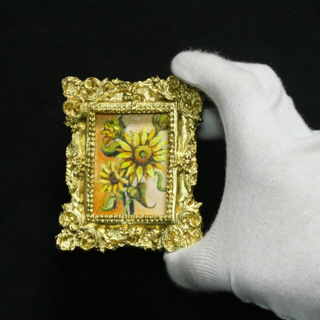 油彩原画】黄金のひまわり（The Golden Sunflowers）/ ミニ絵画・額装