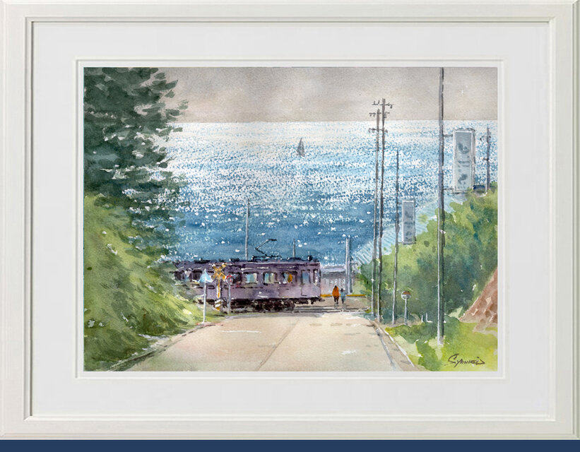 水彩画原画 光る海・七里ヶ浜 3 ＃737 | iichi 日々の暮らしを