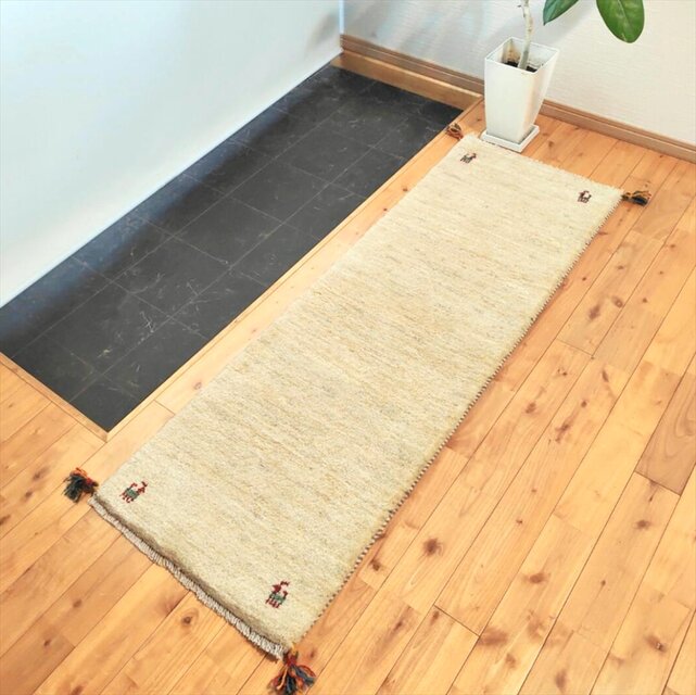 ハンドメイド ペルシャ ギャッベ ランナー中 150x50㎝ アイボリー