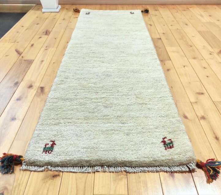 ハンドメイド ペルシャ ギャッベ ランナー中 150x50㎝ アイボリー