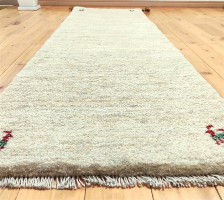 ハンドメイド ペルシャ ギャッベ ランナー中 150x50㎝ アイボリー