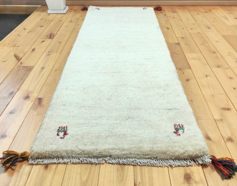 ハンドメイド ペルシャ ギャッベ ランナー中 150x50㎝ アイボリー