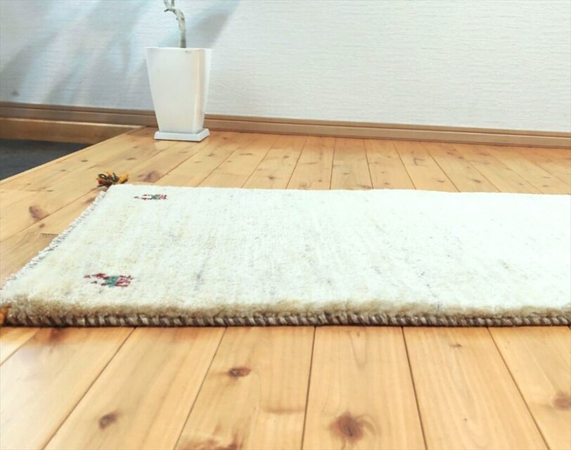 ハンドメイド ペルシャ ギャッベ ランナー中 150x50㎝ アイボリー