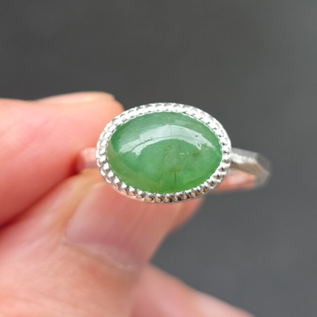 翡翠 Jadeite 4.791ct OVカボション ミル打ち シルバーSV925リング