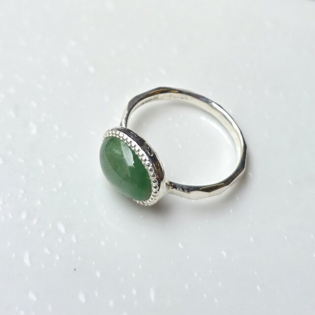 翡翠 Jadeite 4.791ct OVカボション ミル打ち シルバーSV925リング
