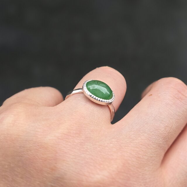 翡翠 Jadeite 4.791ct OVカボション ミル打ち シルバーSV925リング