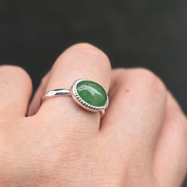翡翠 Jadeite 4.791ct OVカボション ミル打ち シルバーSV925リング