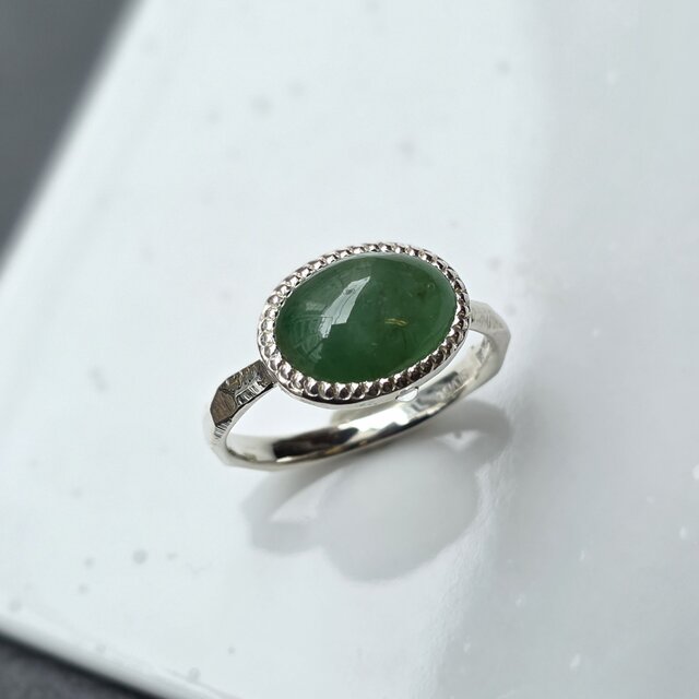 翡翠 Jadeite 4.791ct OVカボション ミル打ち シルバーSV925リング