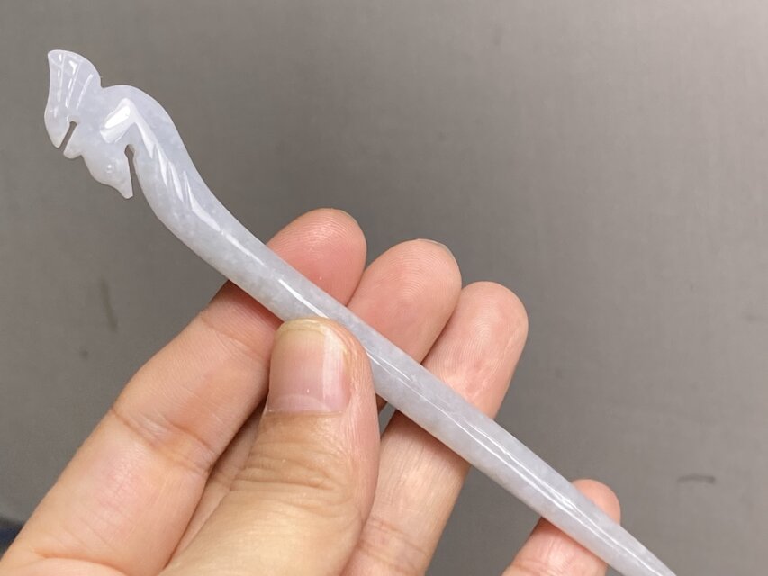 KZ4-108 氷糯種 簪 白瓷 ミャンマー産 天然 A貨 本翡翠 1本 簪 ほう