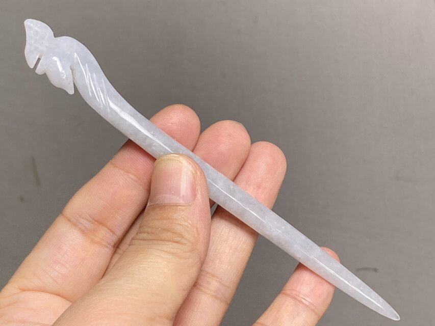 KZ4-108 氷糯種 簪 白瓷 ミャンマー産 天然 A貨 本翡翠 1本 簪 ほう