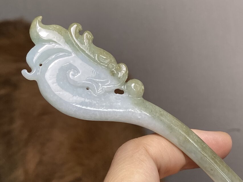 KZ4-109 美品 糯種 簪 ミャンマー産 天然 A貨 本翡翠 1本 簪 龍