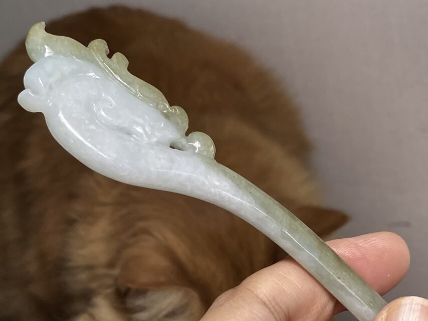 KZ4-109 美品 糯種 簪 ミャンマー産 天然 A貨 本翡翠 1本 簪 龍