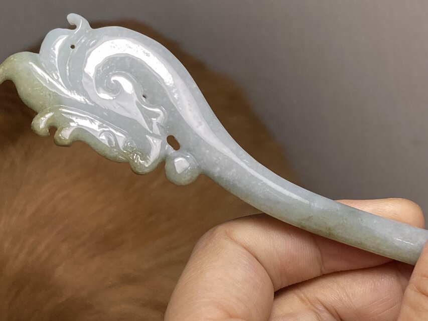 KZ4-109 美品 糯種 簪 ミャンマー産 天然 A貨 本翡翠 1本 簪 龍
