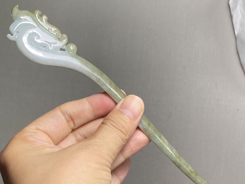KZ4-109 美品 糯種 簪 ミャンマー産 天然 A貨 本翡翠 1本 簪 龍