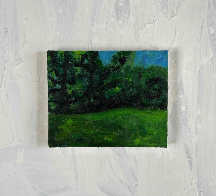 原画・油彩「夏の公園 2026」絵画 ・F3（22×27㎝ ）アート・キャンバス