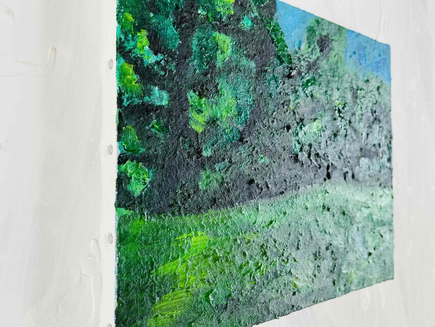 原画・油彩「夏の公園 2026」絵画 ・F3（22×27㎝ ）アート・キャンバス