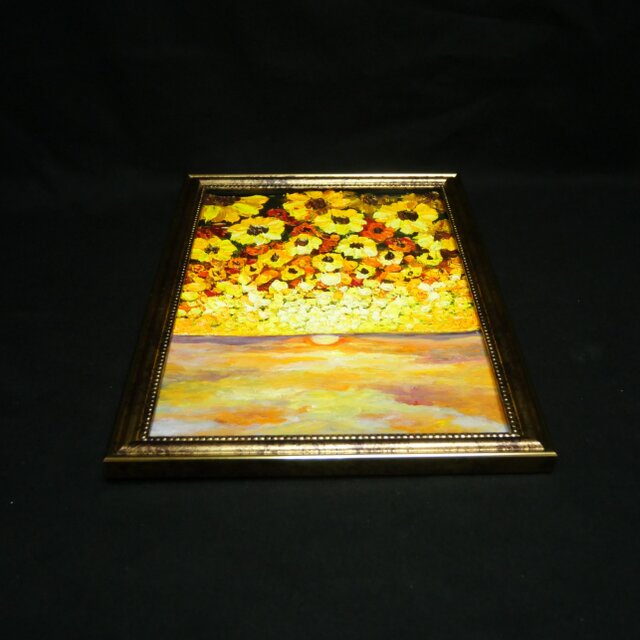 油絵】光華のひまわり～溢れる太陽の恵み～ A4原画／アンティーク
