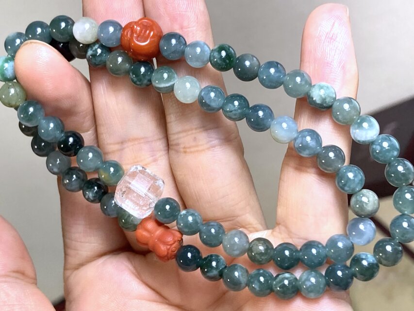 BR7-115 一点物 氷種 グアテマラ産 青色 本翡翠 A貨 白水晶 瑪瑙みろく