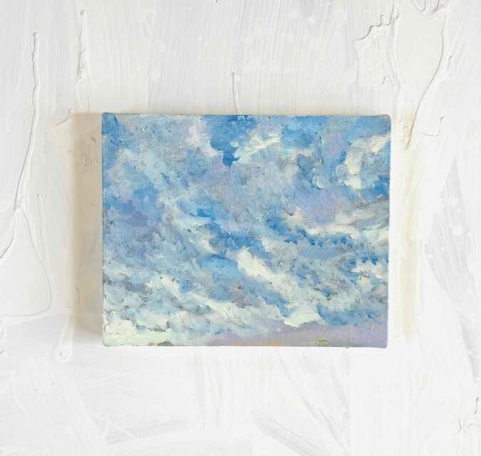 原画 油彩「 朝の空 20260820」絵画・F3（22×27㎝）アート・キャンバス