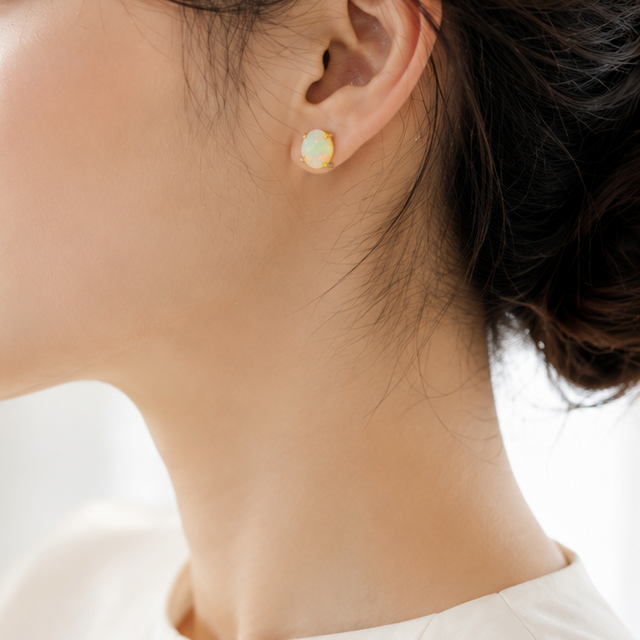 高品質　エチオピアンオパール の ピアス　① 大粒！エチオピア産オパールのピアス10mm ～玉響（たまゆら） | iichi