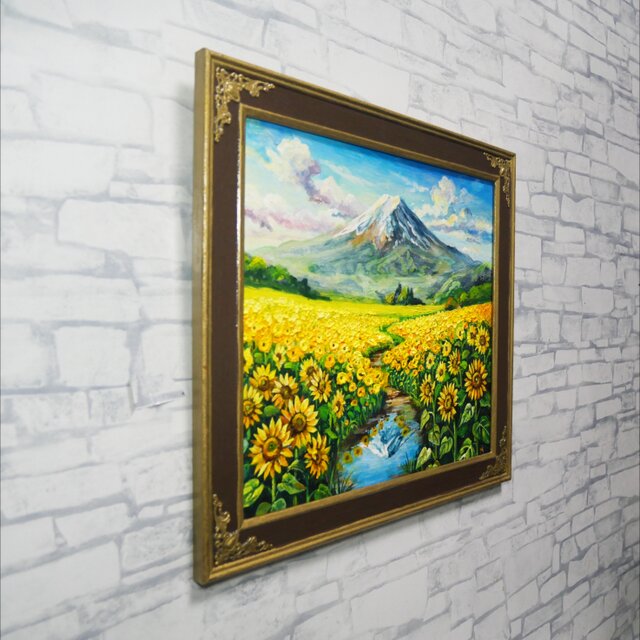 薩摩富士 ・ 開聞岳 の風景画 】油絵 原画 F6 額縁付 ガラスあり 薩摩