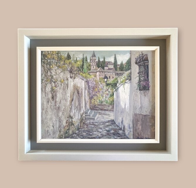 アルバイシンの路地から（油絵6号、スペイン、グラナダ、原画、春
