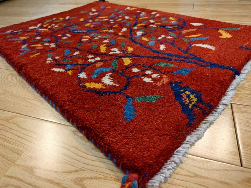 ハンドメイド ペルシャ ギャッベ 玄関マット ラグ 84x62cm 鳥 花