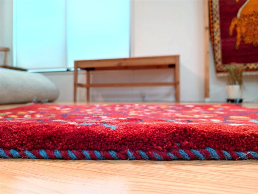 ペルシャギャッベ40x43cm(434)クッション、マット、ラグ絨毯 ハンドメイド ペルシャ ギャッベ 玄関マット ラグ 84x62cm 鳥 花