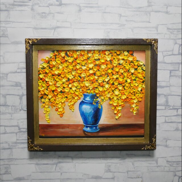プロヴァンスの祝福 ～幸福のミモザ～】 油彩画 額装付き 絵画 ミモザ