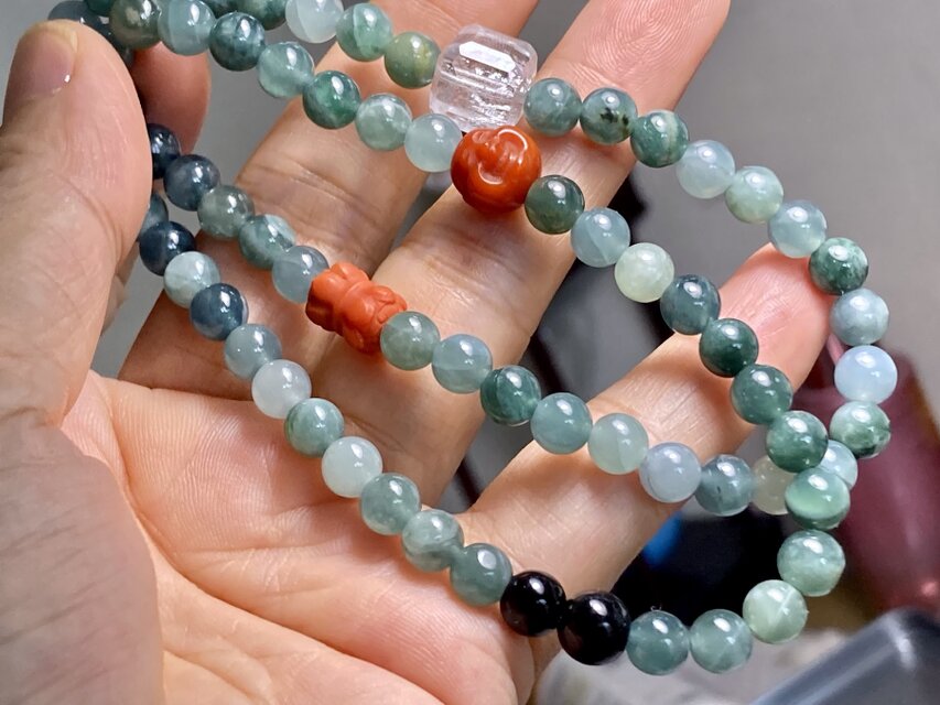 BR7-116 一点物 氷種 グアテマラ産 青色 本翡翠 A貨 白水晶 瑪瑙みろく