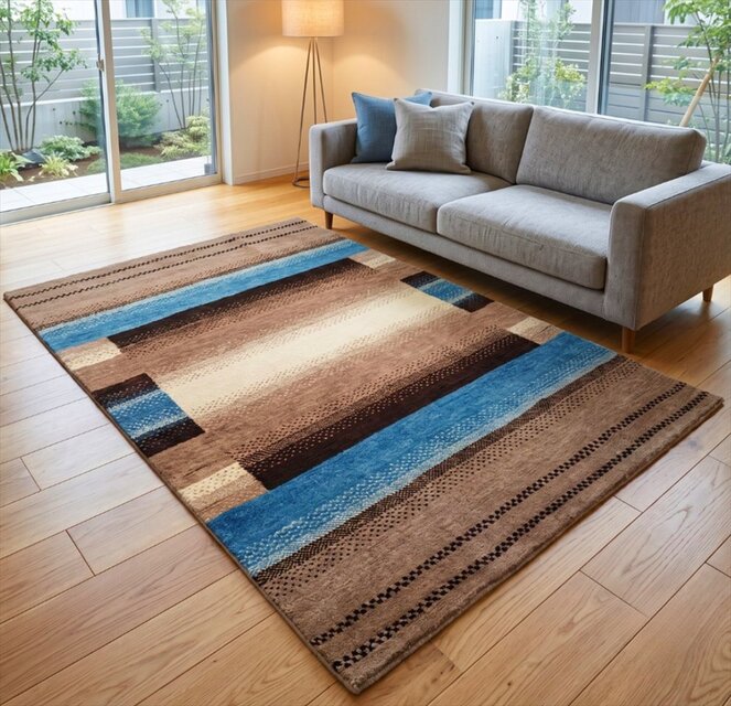 ハンドメイド 夏はさらさら 新商品 ゆるギャッベ ラグ 200x136㎝ 天然