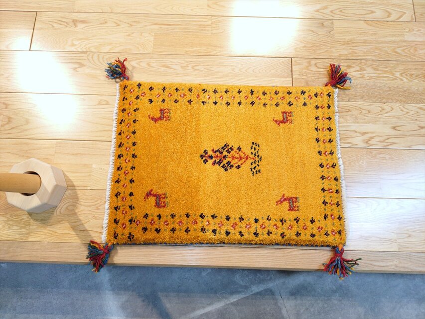 ハンドメイド ペルシャ ギャッベ 玄関マット小 ラグ 58x42cm 生命の木