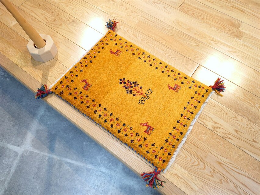 ハンドメイド ペルシャ ギャッベ 玄関マット小 ラグ 58x42cm 生命の木