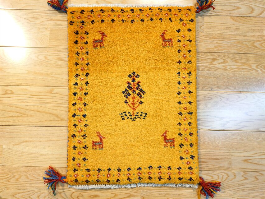 ハンドメイド ペルシャ ギャッベ 玄関マット小 ラグ 58x42cm 生命の木