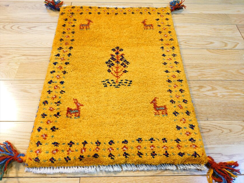ハンドメイド ペルシャ ギャッベ 玄関マット小 ラグ 58x42cm 生命の木