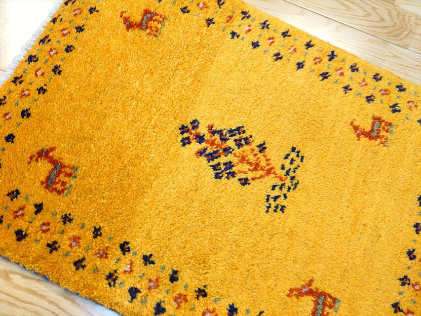 ハンドメイド ペルシャ ギャッベ 玄関マット小 ラグ 58x42cm 生命の木
