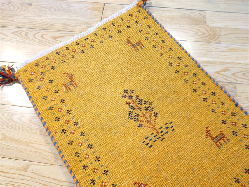 ハンドメイド ペルシャ ギャッベ 玄関マット小 ラグ 58x42cm 生命の木