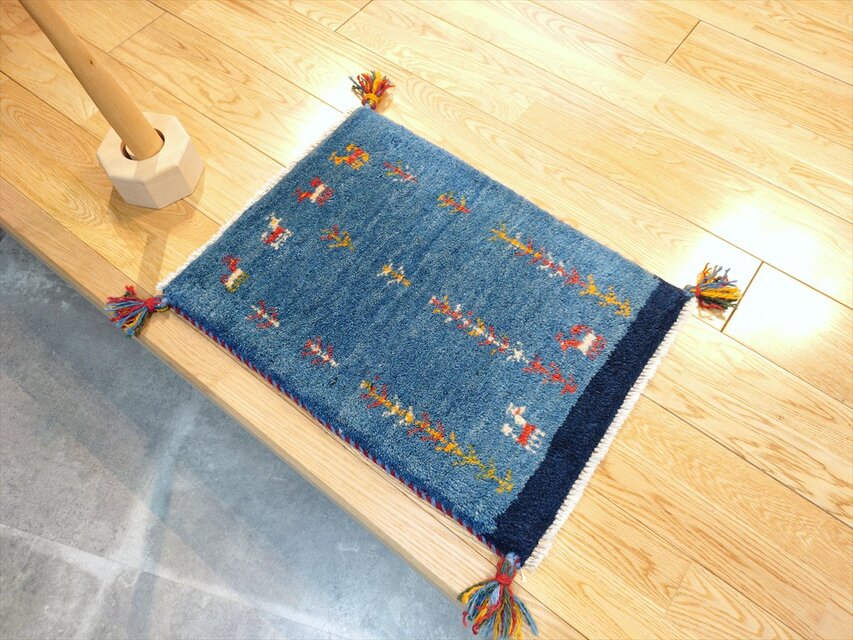 ハンドメイド 天然ウール ペルシャ ギャッベ 玄関マット ラグ 55x41.5