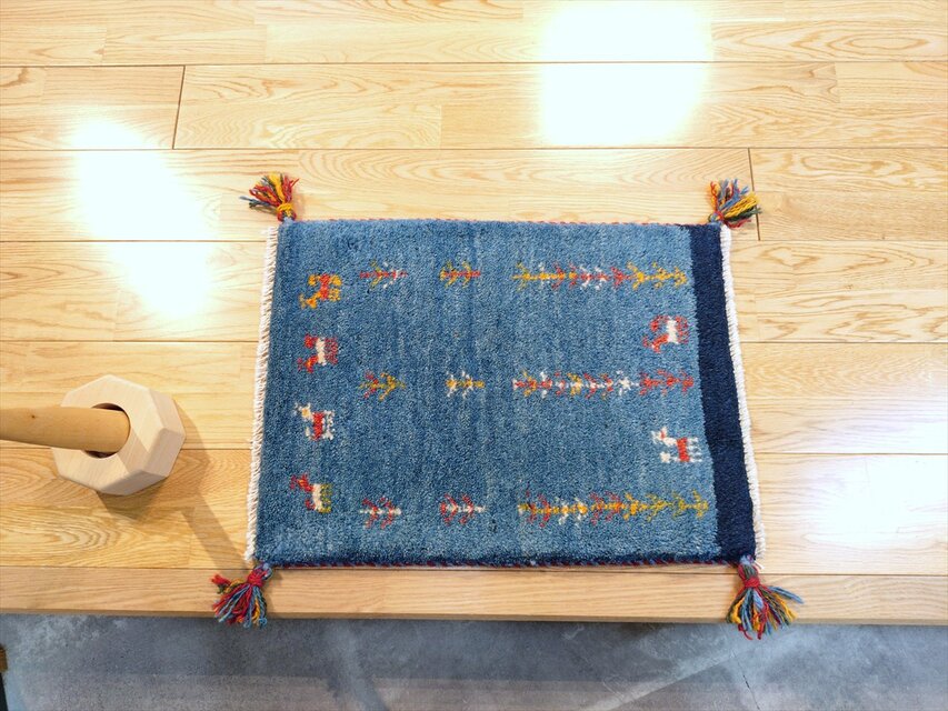 ハンドメイド 天然ウール ペルシャ ギャッベ 玄関マット ラグ 55x41.5