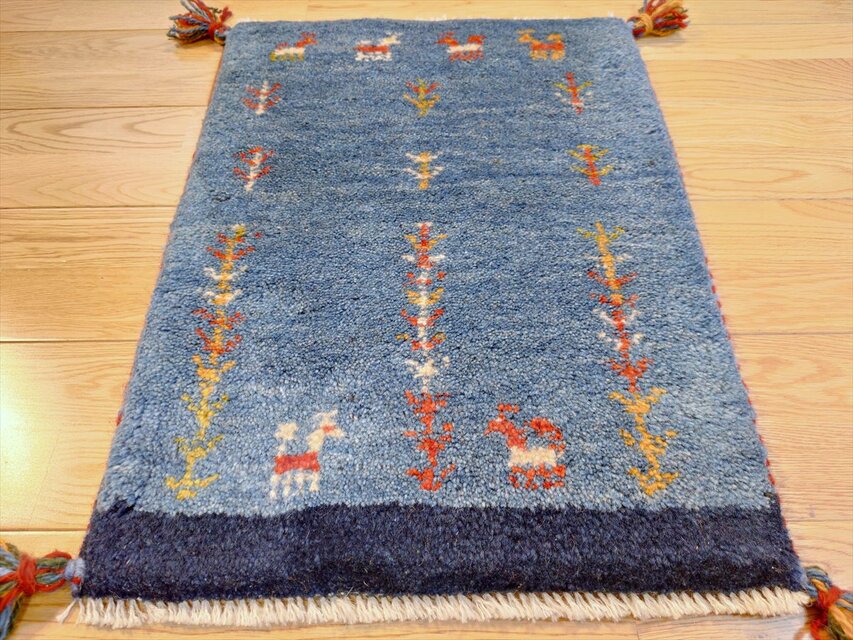 ハンドメイド 天然ウール ペルシャ ギャッベ 玄関マット ラグ 55x41.5