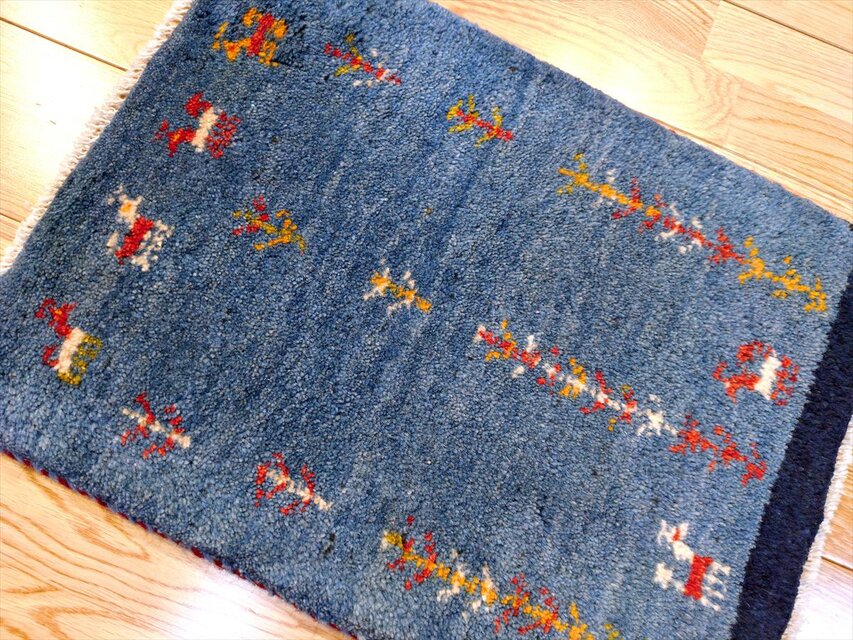 ハンドメイド 天然ウール ペルシャ ギャッベ 玄関マット ラグ 55x41.5