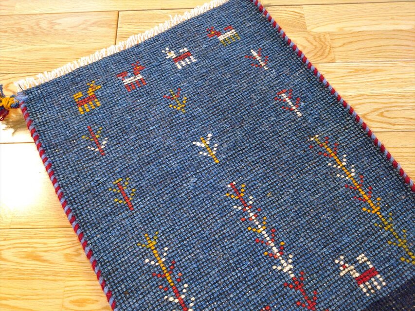 ハンドメイド 天然ウール ペルシャ ギャッベ 玄関マット ラグ 55x41.5